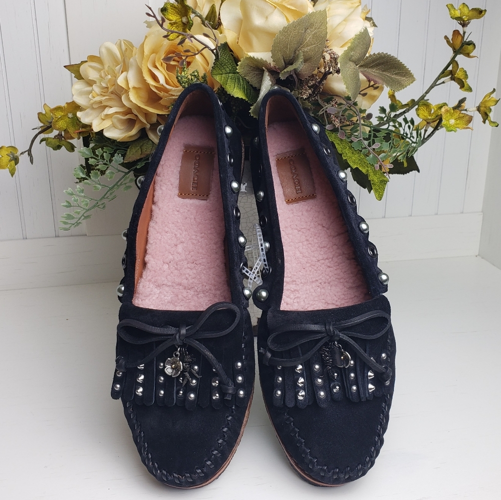NEW Black Coach Roccasin Slip On With Sheep Fur - Picture 6 of 14